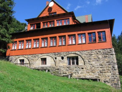 Tourists Mountain Shelter on Mount Stożek